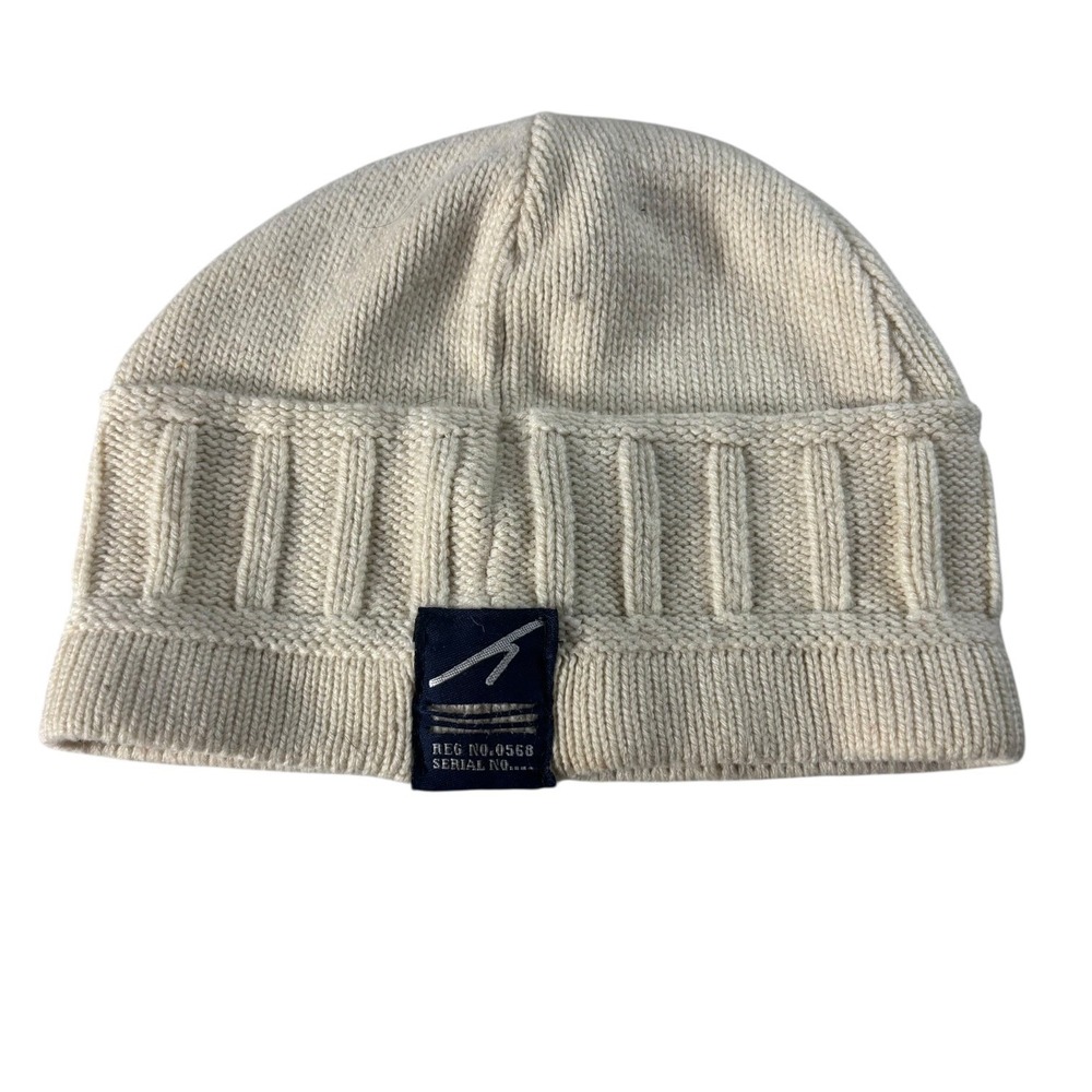 Karl Kani Vintage Beanie Hat Mens OS Ivory Ribbed Knit Y2K Streetwear Skater - Picture 9 of 11